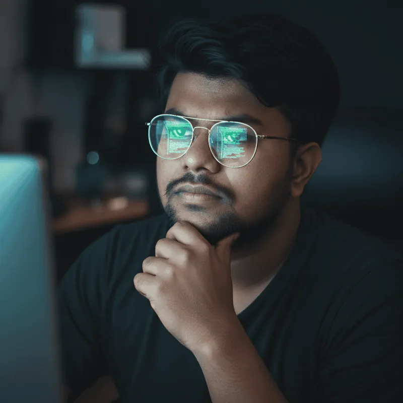 Shohanur Rahman reviewing code on a computer screen
